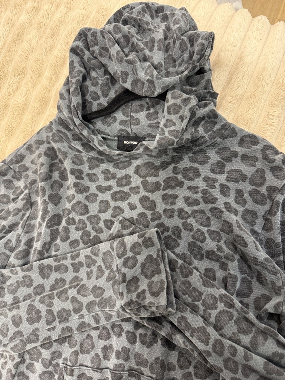 Monrow Charcoal & Light Gray Leopard Pullover Hoodie